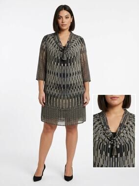 NWT La Fée Maraboutée Chiffon Knee Length Cowl Neck Dress Women Size 44